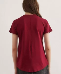 تی‌شرت زنانه یقه V با رنگ bordo و طرح برقی TSH-19000396 برند Olalook - 897646279