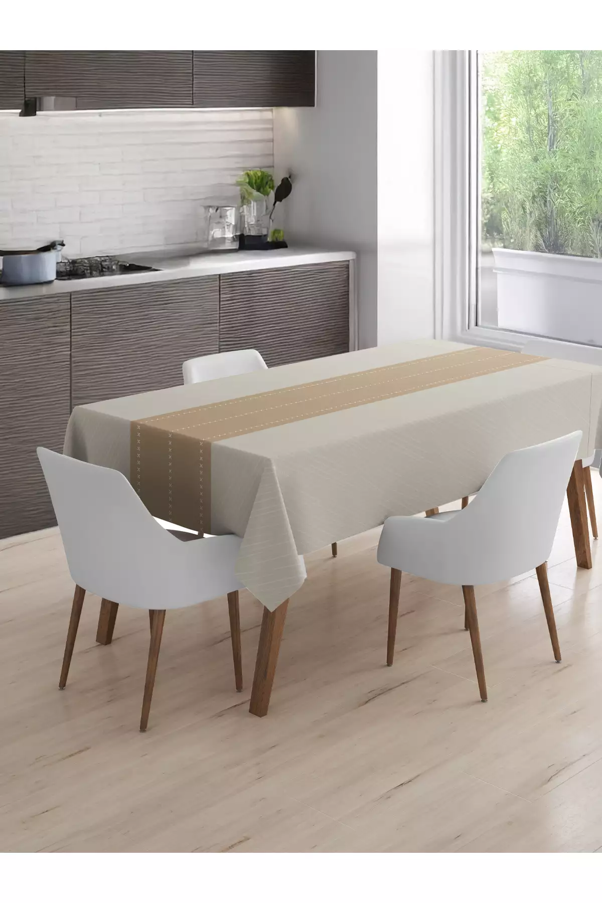 میز پوشی نوار دار بژ مناسب استفاده روزانه برند Viadela - 923135404