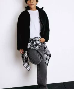 پیراهن کاپشن پسرانه گشاد با یقه ایستاده و آستین بلند، زیپ دار مدل F1473A825WN برند Defacto - 990798125