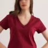 تی‌شرت زنانه یقه V با رنگ bordo و طرح برقی TSH-19000396 برند Olalook - 897646279
