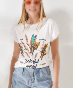 تی‌شرت زنانه اکری سفید با طراحی توری TSH-19000125 برند Olalook - 6195528