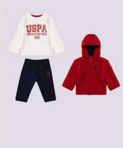 ست ۳ تکه پلیسه با زیپ قرمز برند U.S. Polo Assn برای نوزاد برند U.S. Polo Assn. - 750897231