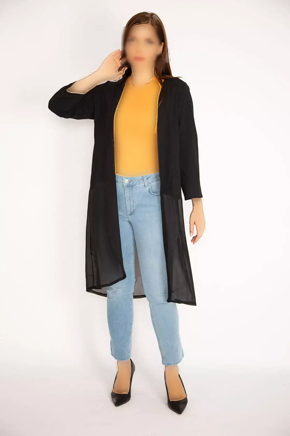 کاردی بزرگ سایز زنانه هفتلنگ مشکی با پایین شيفون 65n34879 برند Şans - 368936412