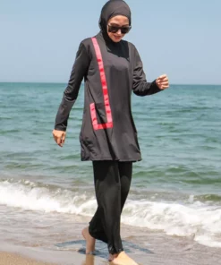 ماهی‌گیر کامل حجاب چهار تکه با جزئیات نوار سیاه و قرمز مدل M2109 برند Marina - 132253595