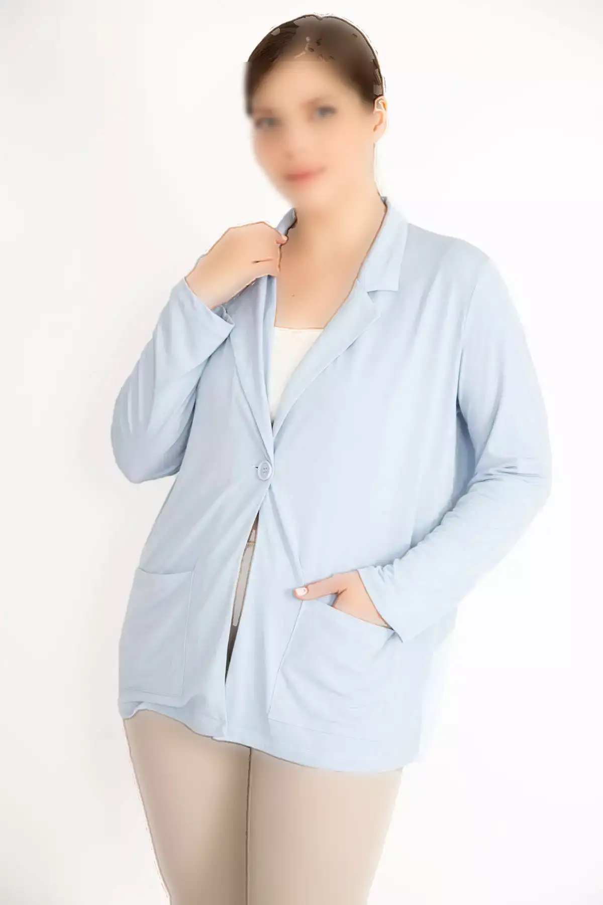 کت بزرگ زنانه با یک دکمه و بدون آستر و دارای جیب برند Şans - 835282522