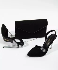 کفش پاشنه بلند باریک زنانه و ست کیف مشکی جیر برند GULT - 251050227