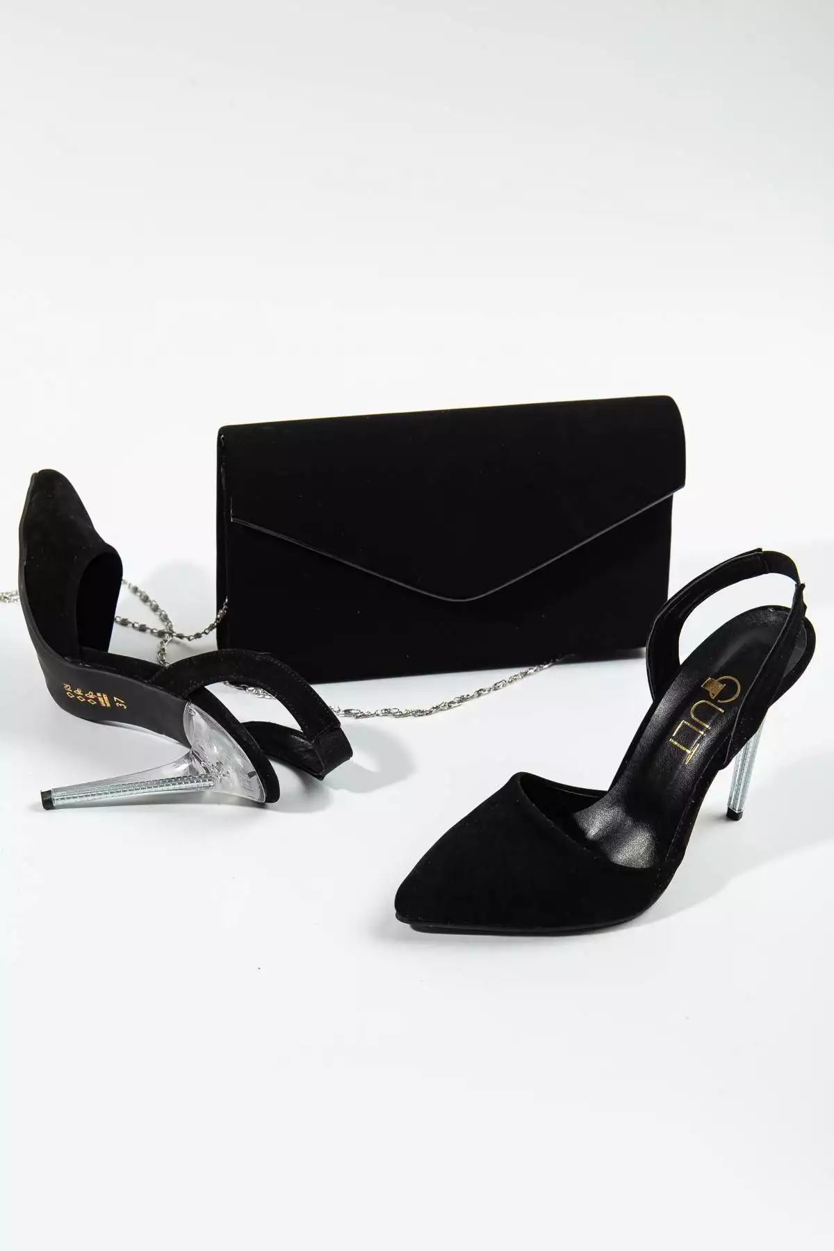 کفش پاشنه بلند باریک زنانه و ست کیف مشکی جیر برند GULT - 251050227