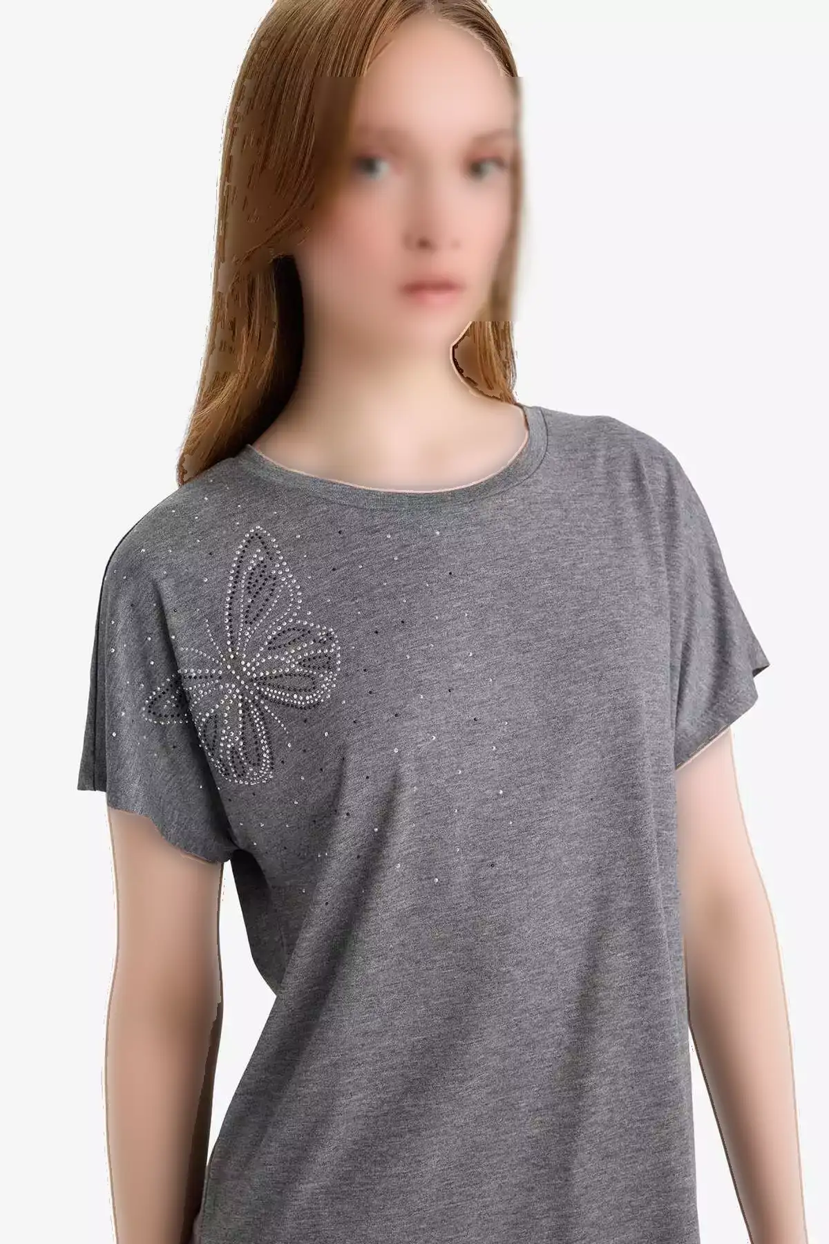 تیشرت کوتاه آستین با یقه گرد و طرح با سنگ E9333AX25SM برند Defacto - 946601722