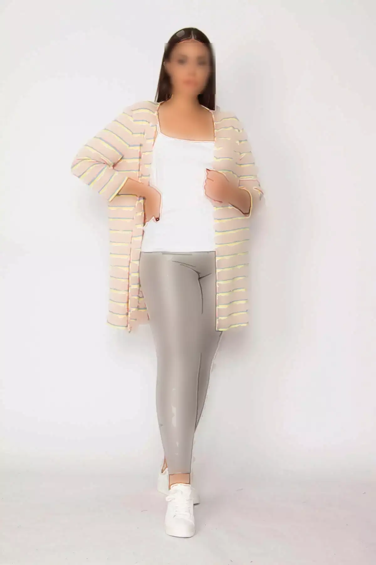 ژاکت راهراه صورتی بزرگ سایز زنانه از پارچه پنبهای 65n29664 برند Şans - 176245246