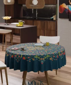 روکش میز گرد بدون نگرانی با طرح شاخه‌های گل رمضان از پارچه جیر برند Moud's - 808953974