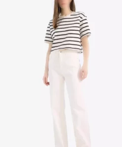 تی‌شرت کوتاه آستین‌دار یقه گرد خط‌دار مدل Boxy Fit C6199AX24SM برند Defacto - 841701045