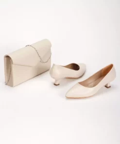 ست کیف و پاشنه بلند زنانه از جنس چرم به رنگ بژ برند GULT - 901607361