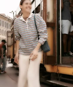 بلوز آستین بلند یقه پلیسه‌ای بزرگ اندازه با طراحی راه‌راه برند Penti - 978704386