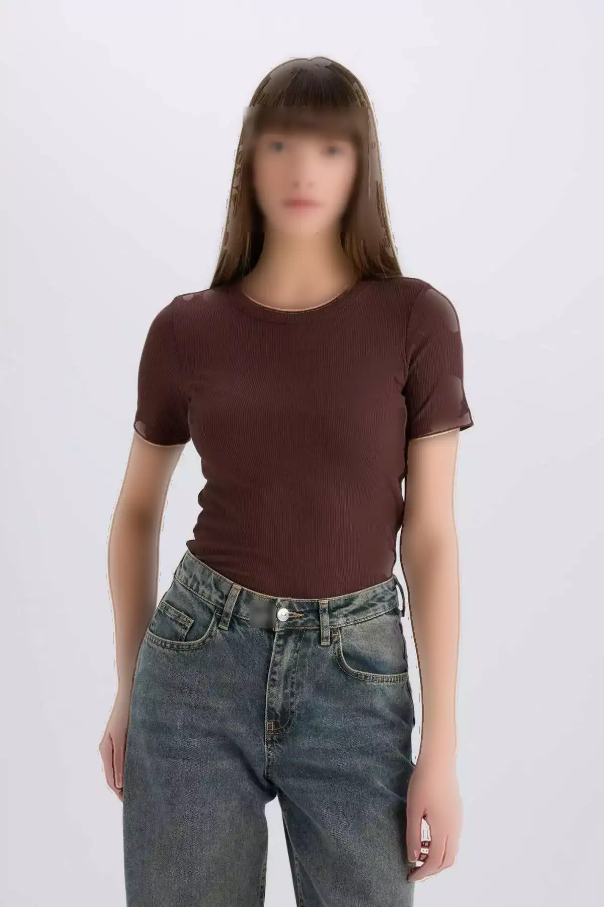 تیشرت کوتاه آستیندار ساده با یقه گرد و برش باریک کد C0097AX25SP برند Defacto - 890880438