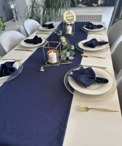 رانر کتان برجسته سرمه‌ای (شامل دستمال سفره نیست) برند Decamor home - 782117700