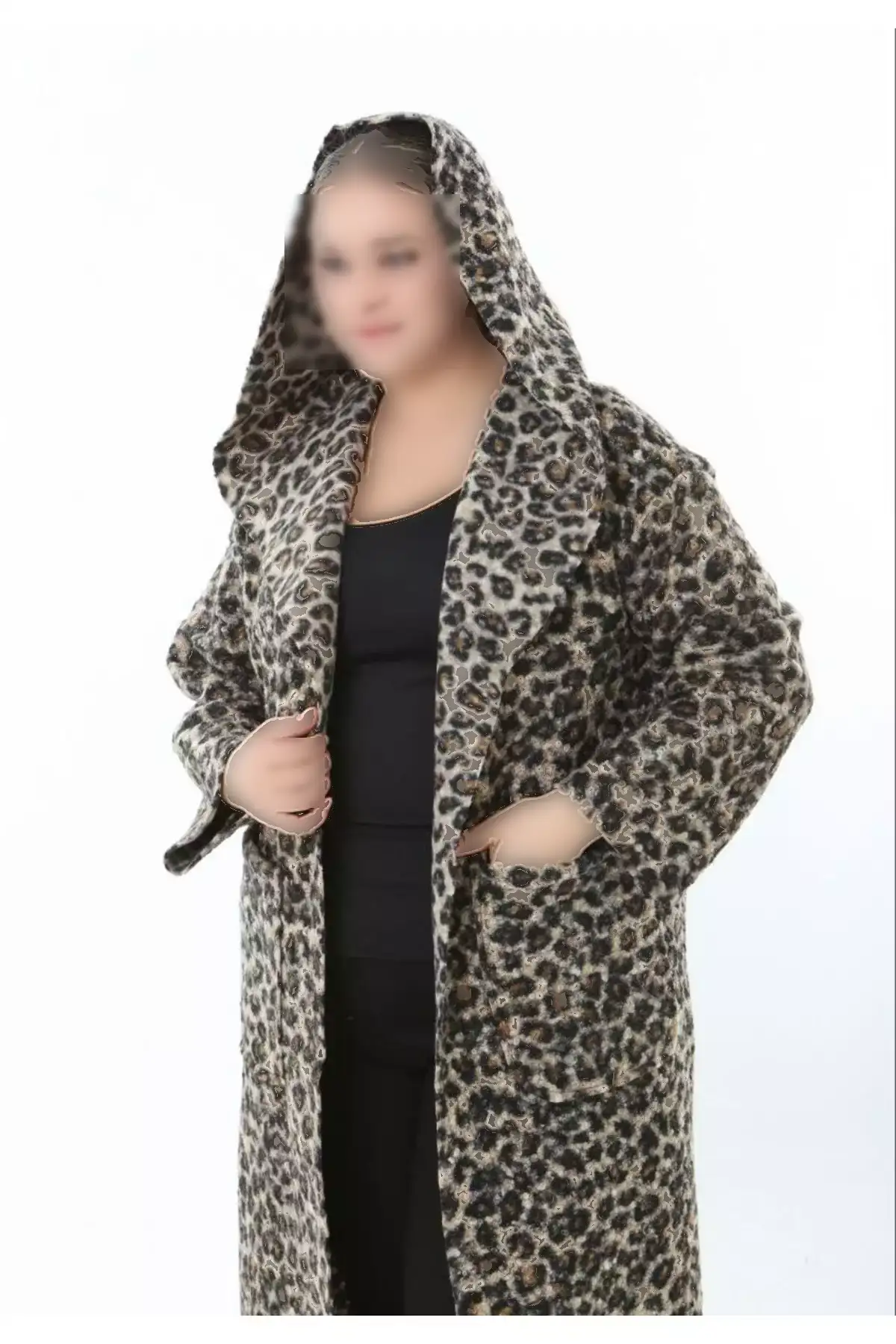 کاپشن زنانه بزرگ سایز با کلاه و یقه گرد، طرح دکمهدار و بافت دار 25055 برند Butik Nilyam - 1044837340