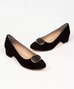 مدل کیف و کفش روزمره زنانه با پاشنه کوتاه و طراحی شیک، دارای بند، به رنگ مشکی از جنس جیر. برند MFT AYAKKABI - 675176209