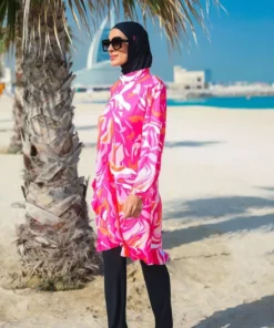 روپوش مایو تمام پوشیده طراحی دار به رنگ فوشیا مدل M2322 برند Marina - 718543156