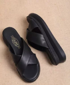 دمپایی فانتزی با پاشنه پوشیدنی 4 سانتی‌متری و نوار ضخیم متقاطع برند StWenn - 844148914