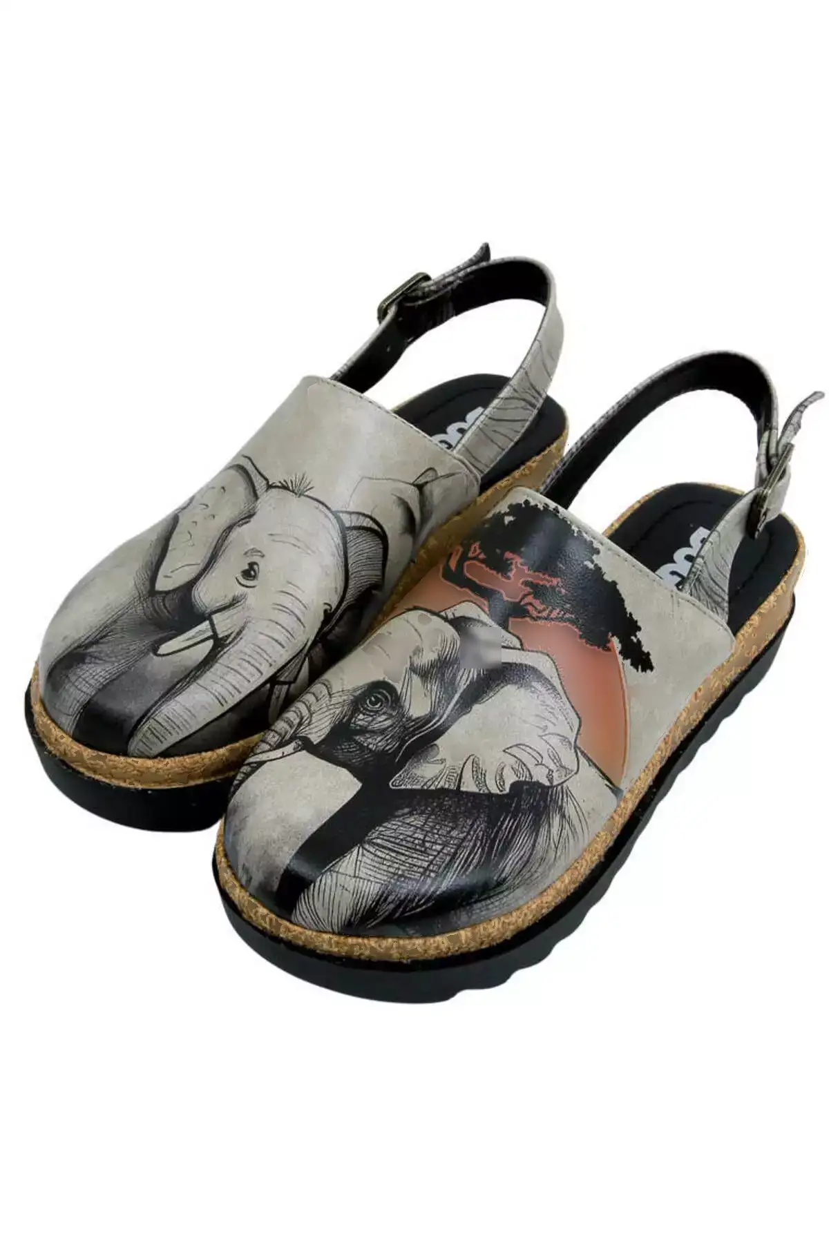 صندل زنانه از چرم گیاهی با زیره ضخیم - طراحی غروب حیوانات برند Dogo - 817175038