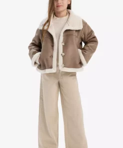 پالتوی دکمه‌دار آستردار بزرگ یقه پشمی ضد آب مخصوص دختران کودک مدل C4979A824AU برند Defacto - 851794418