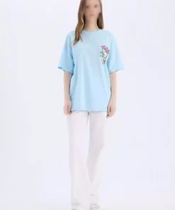 تی‌شرت کوتاه‌ آستین با یقه گرد و طرح چاپی بر روی پشت - مدل کول اسمایل وورد، طراحی بزرگ و گشاد - کد D9122ax25sm برند Defacto - 921525133