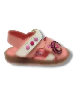 سندل دخترانه شirinbebe مدل 1694-20 با طرح گل‌های جانبی و بند چسبی، رنگ صورتی و سفید، سایز 21-25 برند ŞİRİNGENÇ - 949724914