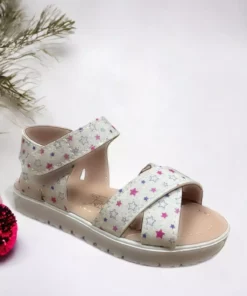 صندل دخترانه با طراحی الگوی ستاره سفید و بند چسبی برند Ponchiq - 968357848