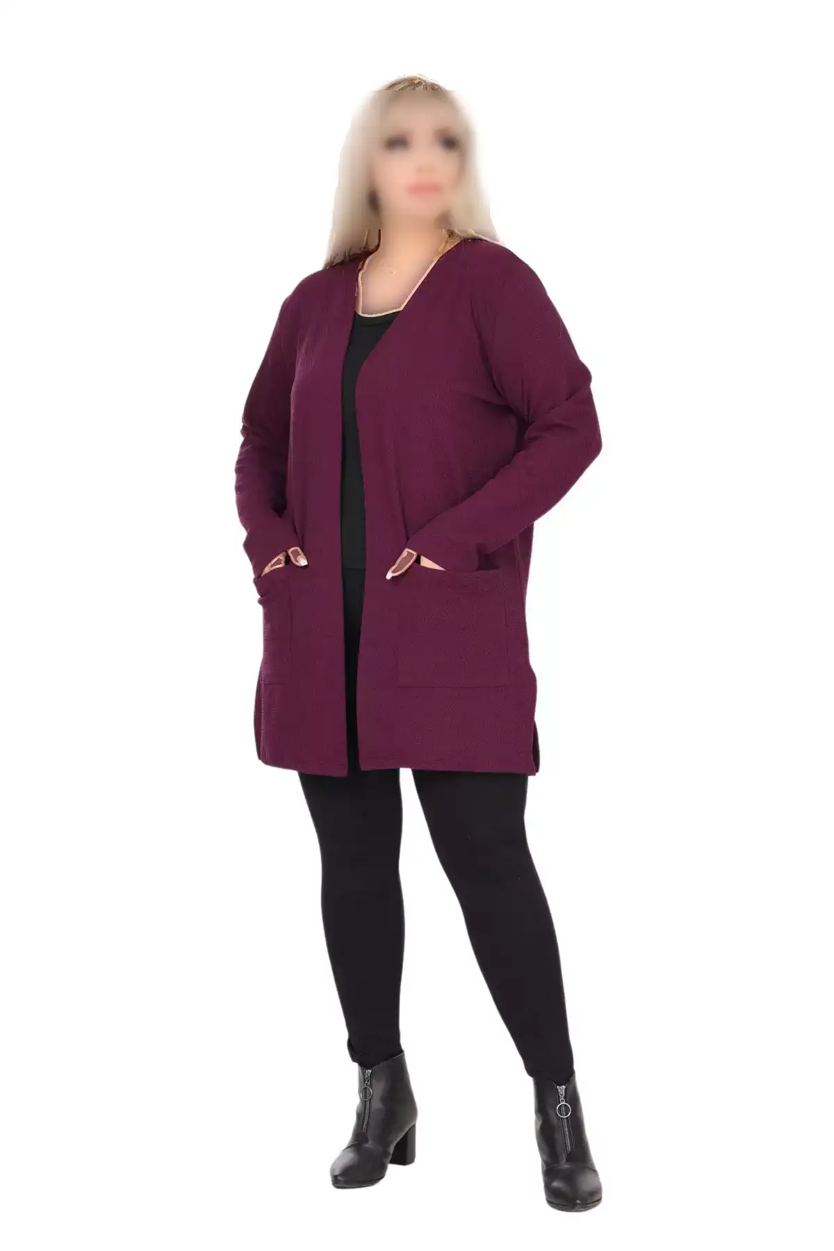 ژاکت یقهدار کوتاه با جلوی باز بزرگپوش رنگ بنفش برای بانوان برند MELSAY - 869611017