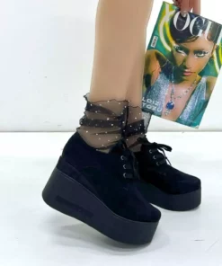 کفش زنانه پاشنه بلند بادوام مخملی سیاه V4213 برند inizio - 841339766