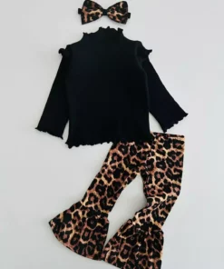 ست دخترانه بچه‌گانه با شلوار دم‌پا گشاد و باندانا با طرح پلنگی برند aryakids - 784883807