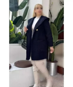 کژوئی زنانه بزرگ سایز با کلاه و جزئیات دکمهای و جیبدار 25052 برند Butik Nilyam - 1020455290