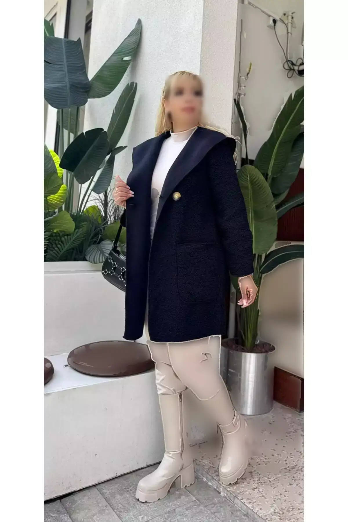 کژوئی زنانه بزرگ سایز با کلاه و جزئیات دکمهای و جیبدار 25052 برند Butik Nilyam - 1020455290