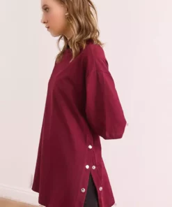 تی‌شرت زنانه bordo با دکمه‌های جانبی از جنس پنبه TSH-19000762 برند Olalook - 923047172