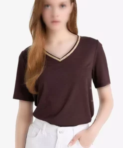 تیشرت کوتاه آستیندار با یقه V فیت عادی مدل F2770AX25AU برند Defacto - 975899998