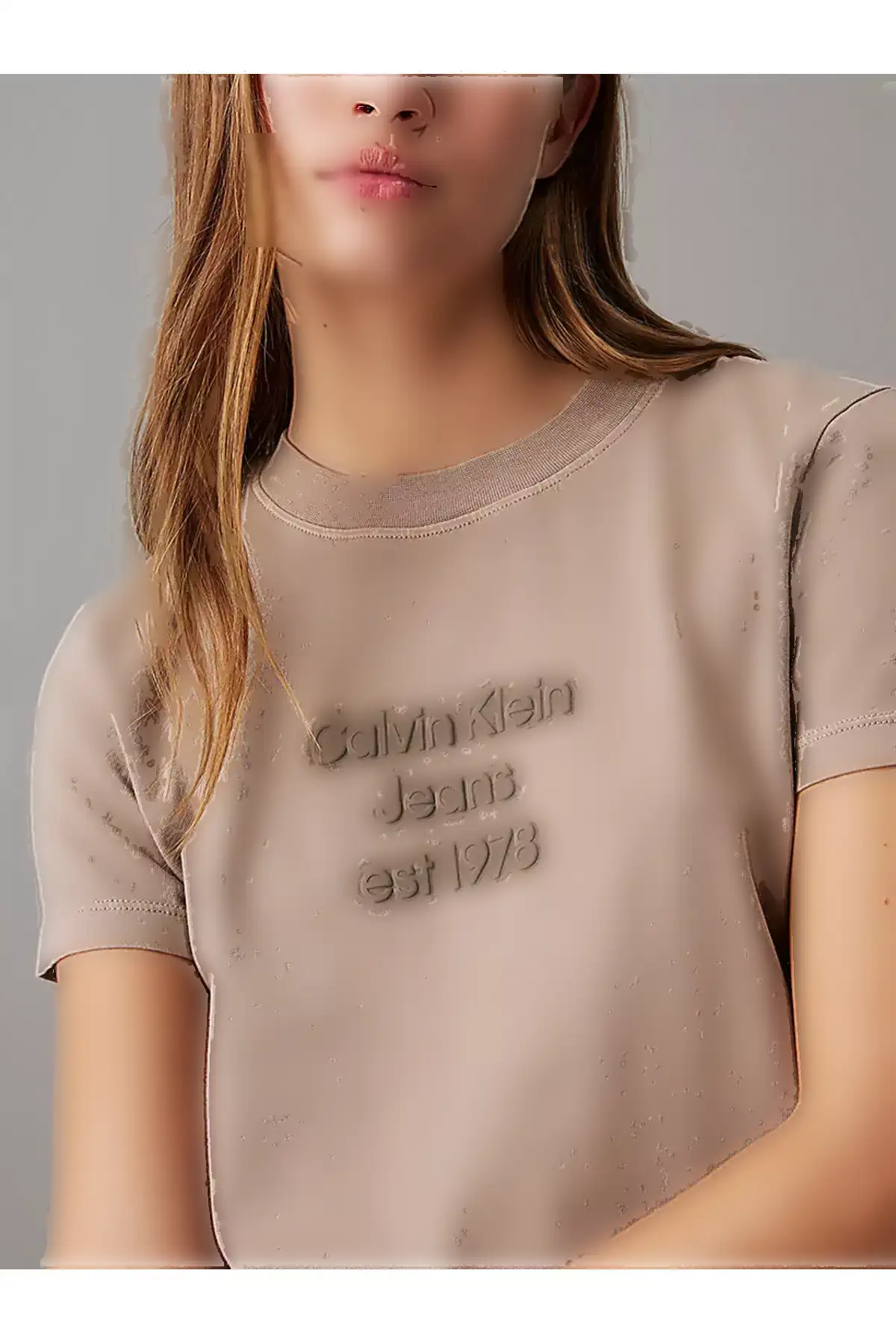 تیشرت کوتاه آستیندار زنانه طوسی برند Calvin Klein - 892793886