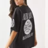 تی‌شرت زنانه نیویورک سیاه با چاپ جلو و عقب، دو تیکه، مدل اورسایز برند Olalook - 654370417
