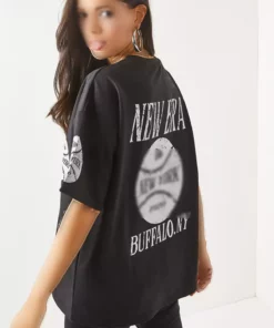 تی‌شرت زنانه نیویورک سیاه با چاپ جلو و عقب، دو تیکه، مدل اورسایز برند Olalook - 654370417