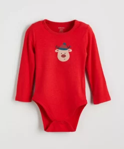 بلوز دخترانه با طرح گوزن و آستین بلند برای نوزاد پسر با دکمه‌های فشاری برند LC Waikiki - 1047594775