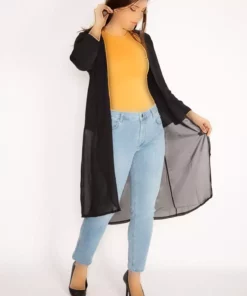 کاردی بزرگ سایز زنانه هفتلنگ مشکی با پایین شيفون 65n34879 برند Şans - 368936412